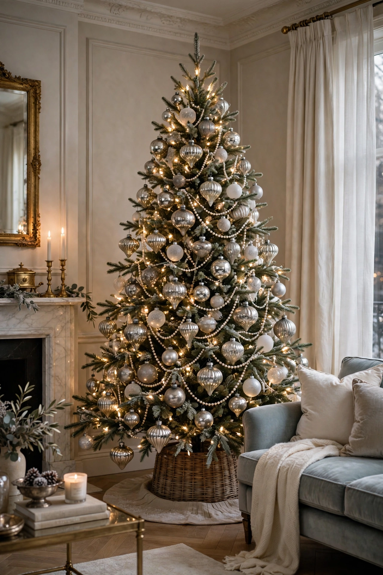 Mercury glass and soft silver vintage Christmas tree
