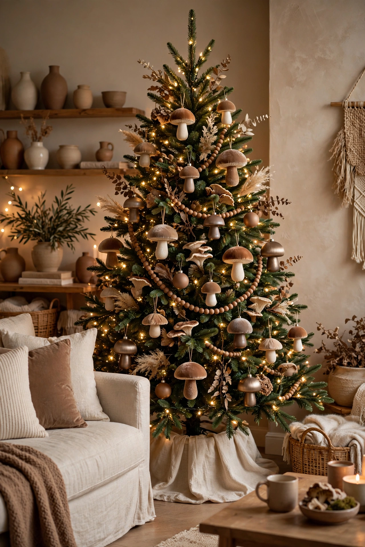 Mushroom and mocha earthy Christmas tree