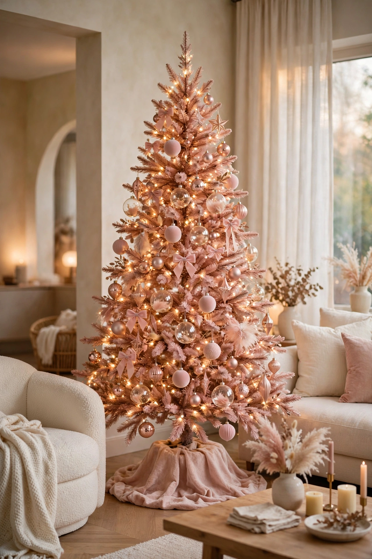 Rose gold blush Christmas tree with pink and gold ornaments