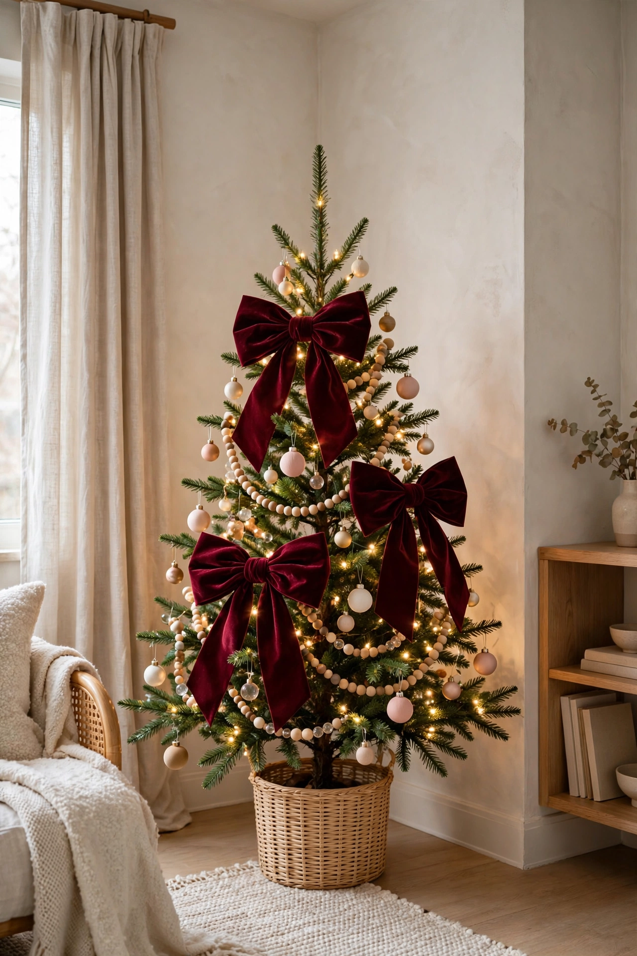 Small Christmas tree with oversized velvet bows