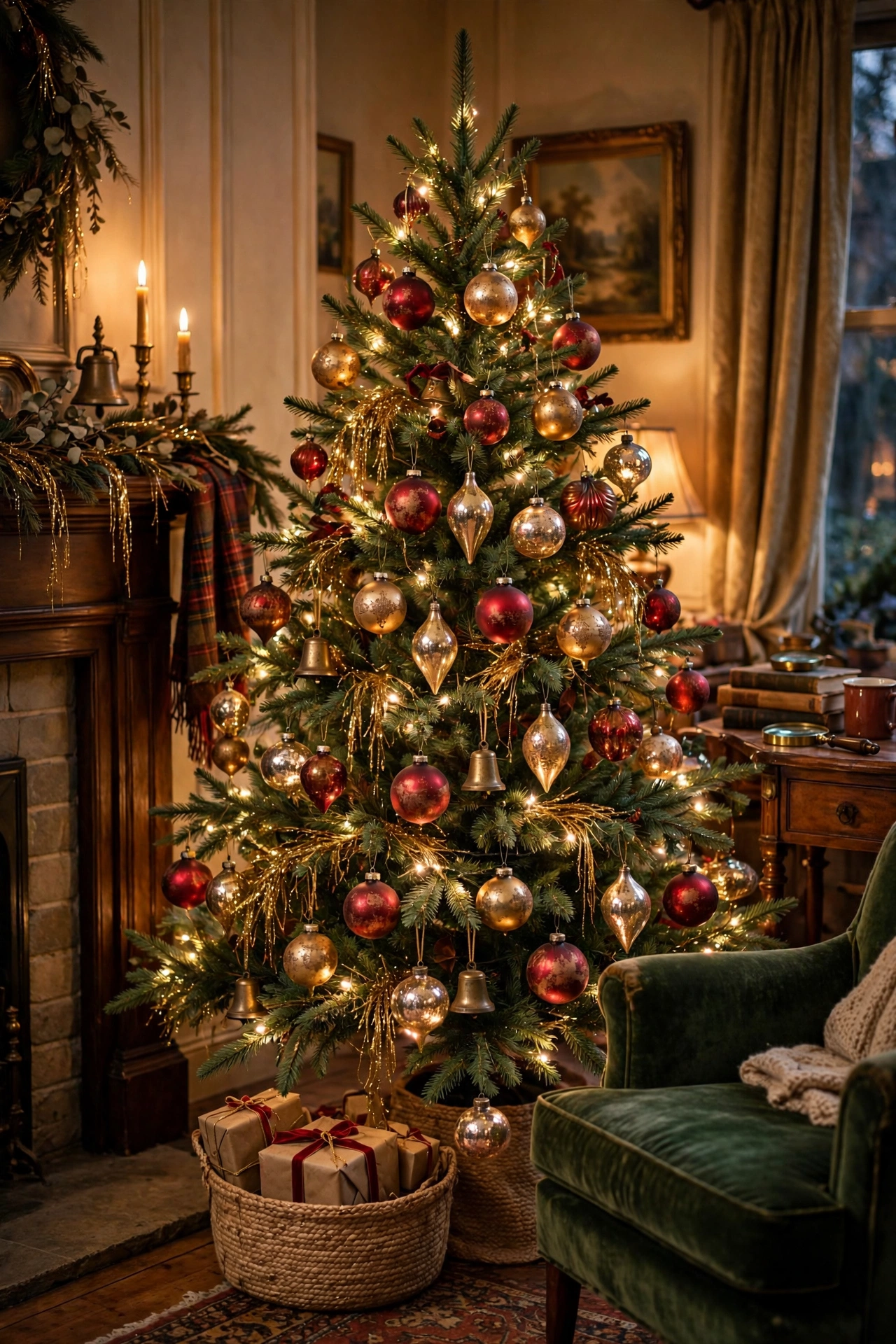Vintage red and antique gold Christmas tree